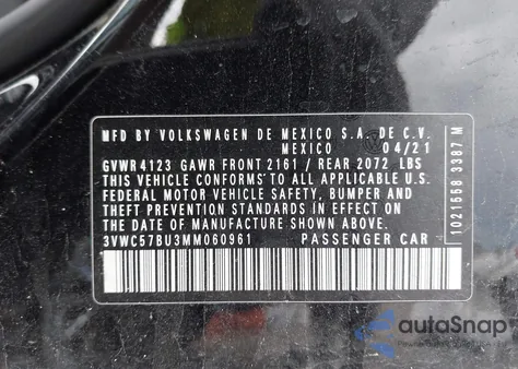 2021 Volkswagen Jetta 1.4T R-Line/1.4T S/1.4T Se from USA, damaged, VIN 3VWC57BU3MM060961